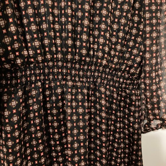 Talbots Women Size 10 Boho Brown Long Sleeve Pattern Prairie Dress Ruffle Midi - Picture 14 of 15